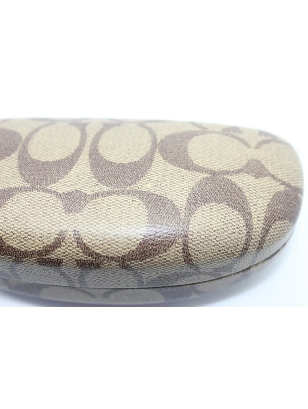 Coach Signature C Monogram Brown Tan Clamshell Glasses Case